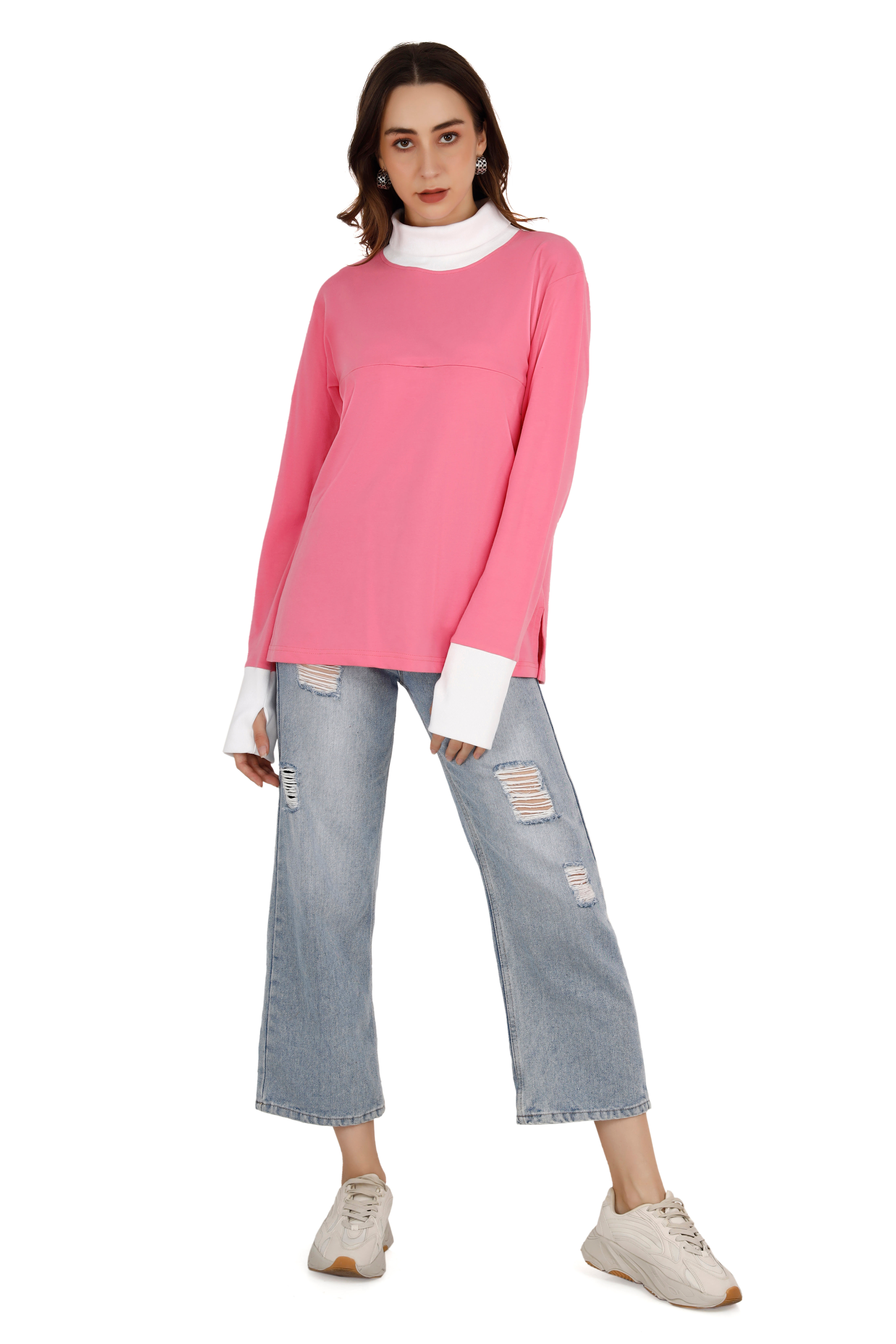 Women's Pink & White Relaxed Sweatshirt thumbnail 3